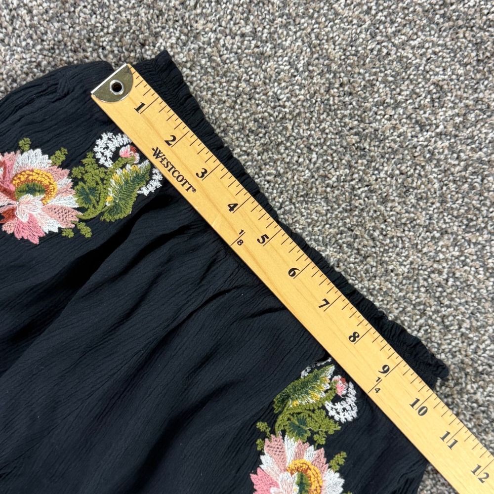 Free People Black Floral Embroidered Wide Leg Gauze Pants XS Smocked Waist Boho - Picture 8 of 12